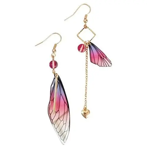 D.Rosse Unique Asymmetry Big Monarch Colorful Butterfly Wing Drop Dangle Earrings Crystal Dragonfly Wing Earrings Fashion Insect Jewelry For Women Girls Teens Gifts