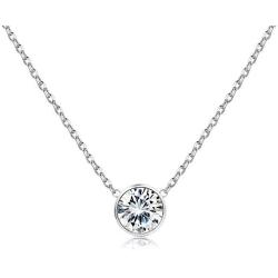 Sllaiss 925 Sterling Silver Swarovski Cubic Zirconia Solitaire Pendant Necklace White Round-Cut CZ Chain Necklace ,Fine Jewelry for Anniversary Christmas 16.5”+2”