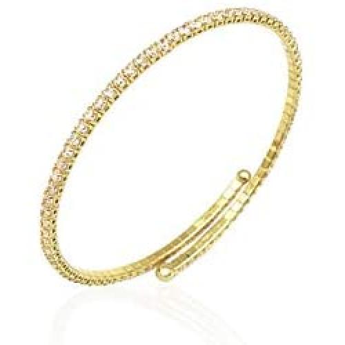 ACCESS 18K Gold Plated 2MM Cubic Zirconia Jewelries Bracelet 1-Row Fashion Accessories Tennis Bangle for Women, Inner Diameter 2.2 inch