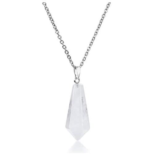 Top Plaza Natural Chakra Healing Crystal Stone Pendant Necklace Reiki Charged Pointed Pendulum Necklaces, 12 Facet