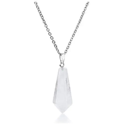 Top Plaza Natural Chakra Healing Crystal Stone Pendant Necklace Reiki Charged Pointed Pendulum Necklaces, 12 Facet
