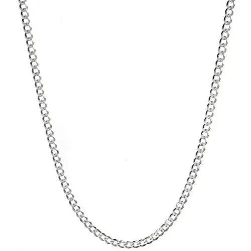 White Gold Plated 3mm 4mm Solid Sterling Silver .925 Cuban Curb Link Chain Necklace White Gold Plated 3mm 4mm Solid Sterling Silver .925 Cuban Curb Link Chain Necklace