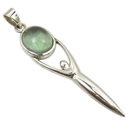 SilverStarJewel Sterling Silver Apatite Goddess Necklace Pendant 5.8 cm Handcrafted Art