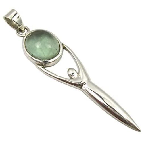 SilverStarJewel Sterling Silver Apatite Goddess Necklace Pendant 5.8 cm Handcrafted Art