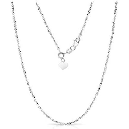 Verona Jewelers Sterling Silver 1.5MM Fancy Italian Adjustable Diamond Cut Twisted Serpentine Sparkle Chain Necklace- Silver Slider Necklace, Chain for Women