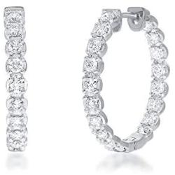 La Joya 3/4-2 Carat Total Weight (ctw) Lab Grown Diamond Hoop Earrings for Women- White Rhodium or Yellow Gold Plated 925 Sterling Silver Earrings - With Superior GH Color And SI Clarity Diamonds