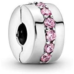 Pandora Jewelry Pink Sparkling Row Clip Cubic Zirconia Charm in Sterling Silver