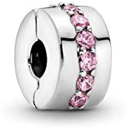 Pandora Jewelry Pink Sparkling Row Clip Cubic Zirconia Charm in Sterling Silver