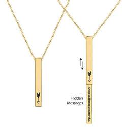 sloong 14k Gold Plated Personalized Bar Necklace, Hidden Messages Necklace Engrave Inspiring Necklace with Adjustable Chain Charm Valentines Gift for Women Girls