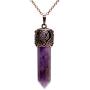 Bivei Retro Antique Brass Chakra Necklace Hexagonal Prism Gemstone Quartz Crystal Stone Healing Pendant
