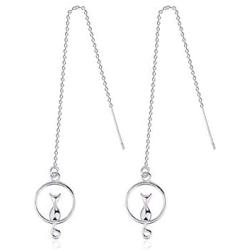 HZJCC White gold plated Cat dangle Earrings for women long chain drop earrings Tassels Jewelry
