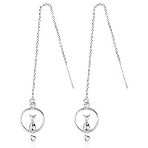 HZJCC White gold plated Cat dangle Earrings for women long chain drop earrings Tassels Jewelry