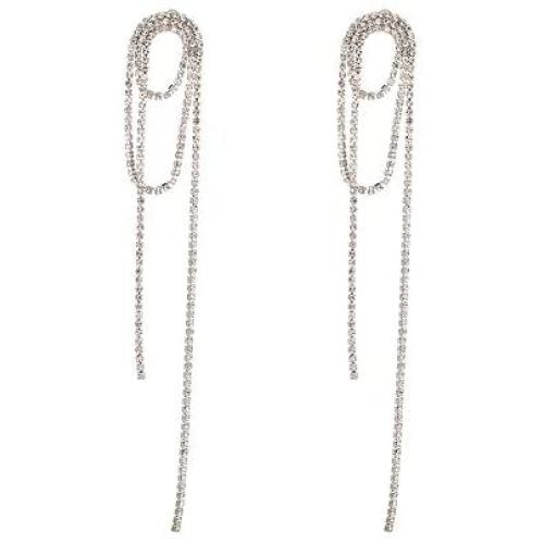 EORUBE Long Chandelier Tassel Dangle Earrings for Women Rhinestone Crystal Chain Tassel Earrings Vintage 1920s Style Earrings Evening Party