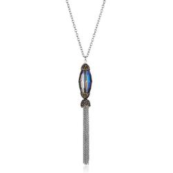 West Coast Jewelry | ELYA Faceted Crystal Stainless Steel Tassel Pendant Necklace