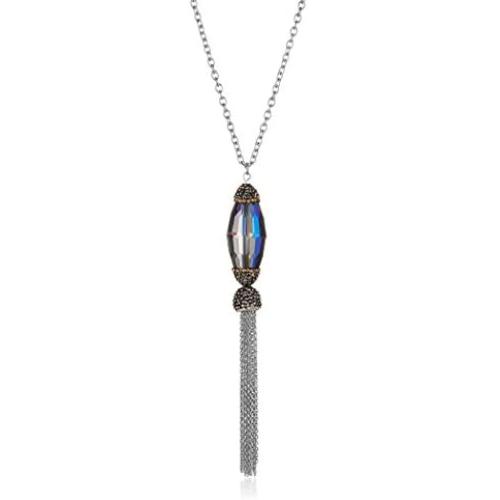 West Coast Jewelry | ELYA Faceted Crystal Stainless Steel Tassel Pendant Necklace
