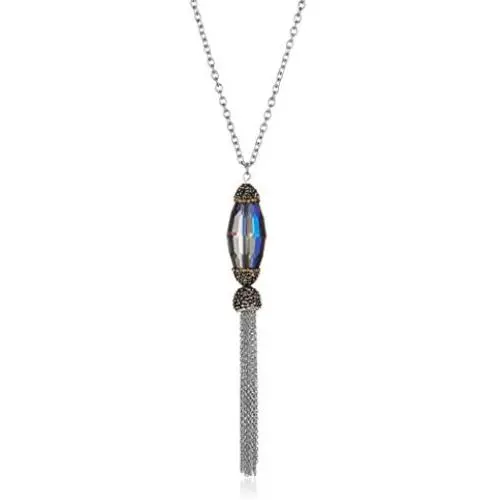 West Coast Jewelry | ELYA Faceted Crystal Stainless Steel Tassel Pendant Necklace West Coast Jewelry | ELYA Faceted Crystal Stainless Steel Tassel Pendant Necklace