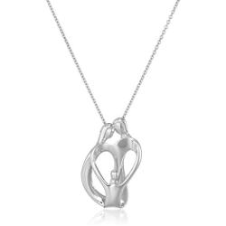 Jewelili Sterling Silver Two Parent One Child Family Heart Pendant Necklace, 18'' Rolo Chain