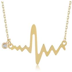 GELIN 14k Solid Gold 0,01 ct Diamond Heartbeat Cardiogram Pendant Chain Necklace for Women,18 INCH