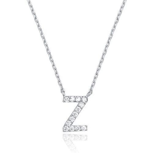PAVOI 14K White Gold Plated Cubic Zirconia Initial Necklace | Letter Necklaces for Women