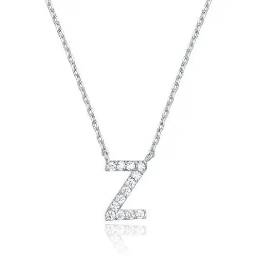PAVOI 14K White Gold Plated Cubic Zirconia Initial Necklace | Letter Necklaces for Women