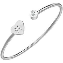 Zodiac Sign Cuff Bracelet with Birthstone Heart Charm Zodiac Sign Jewelry for Women Girls