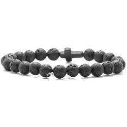 Fusamk Religious Christian Cross Link Bracelet Lava Rock Essential Oil Diffuser Bracelet