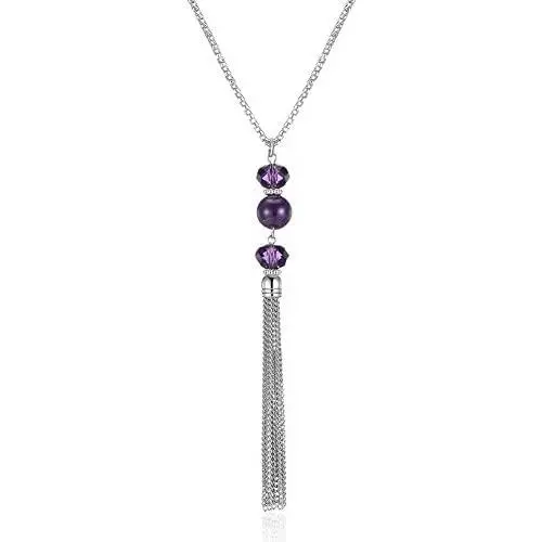 BULINLIN Long Turquoise Necklaces for Women - Sweater Chain Fashion Jewelry with Pendant Silver Tassel, Necklace Gifts for Women