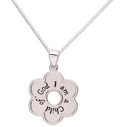 Girls Sterling Silver''I Am a Child of God'' Daisy Necklace Religious Baptism and First Communion Gift for Girls