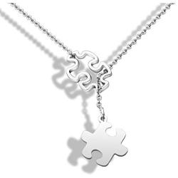 Eigso Autism Awareness Necklace Diversity Puzzle Pieces Pendant Jewelry Autism Awareness Stainless Steel Necklace Inspirational Gift for Autistic People