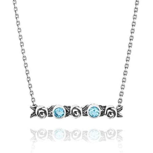 PZ Paz Creations 925 Sterling Silver Rose Flower Gemstone Bar Necklace for Women | Bezel-Set Birthstone | Hypoallergenic Dainty Everyday Fashion Jewelry