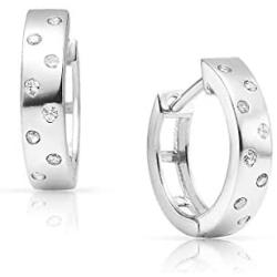 SolidSilver - Sterling Silver Huggie Hoop Earrings with Round Dainty Crystal Clear CZ