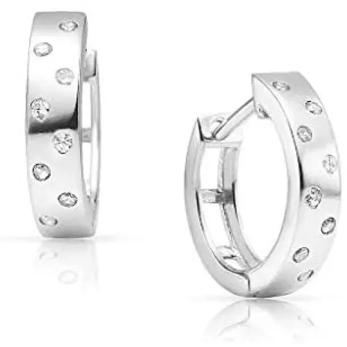 SolidSilver - Sterling Silver Huggie Hoop Earrings with Round Dainty Crystal Clear CZ