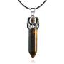 Natural Healing Crystals Point Pendant Necklace Reiki Hexagonal Pointed Stone, Leaf Wrap Gemstone Quartz Jewelry for Women with 18 in Stainless Steel Chain Strap Gift Box - Tigereye Stone