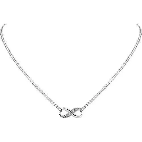 FANCIME Sterling Silver Infinity Knot Heart Two-Tone Stunning Cubic Zirconia CZ Pendant Necklace Earrings Dainty Fine Jewelry Set Gifts for Mom Women Teen Girls,16+2 Extender