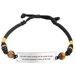 DOLLRINBOY Religious Christian Mens Bracelet,Handmade Adjustable Stainless Steel with 8mm Tiger Eye Stone Bible Verse Bracelet for Women Men Boys Girls