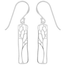 Boma Jewelry Sterling Silver Rectangle Tree Silhouette Dangle Earrings