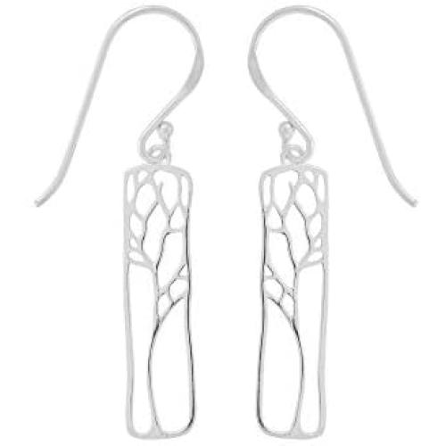 Boma Jewelry Sterling Silver Rectangle Tree Silhouette Dangle Earrings