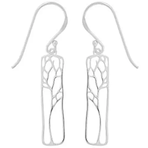 Boma Jewelry Sterling Silver Rectangle Tree Silhouette Dangle Earrings