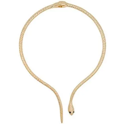 Unicra Goldtone Snake with Black Eyes Curved Bar Design Adjustable Gothic Magnetic Choker Necklace Pendant for Women and Girls