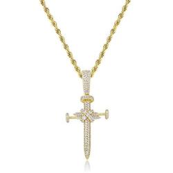 JINAO Hip Hop Iced Out CZ Nail Cross Necklace 18K Gold Plated Simulated Diamond Pendant for Men Boys