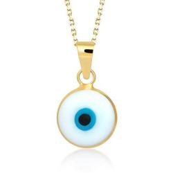 GELIN 14k Solid Gold White Evil Eye Protection Charm Pendant Necklace - Evil Eye Jewelry for Women