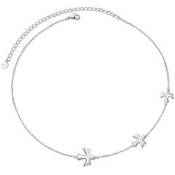 DAOCHONG S925 Sterling Silver Jewelry 3 Doves Birds Faith Hope Love Choker Necklace 14+4 inches