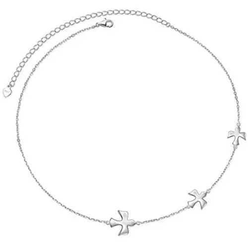 DAOCHONG S925 Sterling Silver Jewelry 3 Doves Birds Faith Hope Love Choker Necklace 14+4 inches