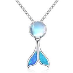 TRISHULA Mermaid Tail Necklace for Women,925 Sterling Silver Whale Tail Moonstone Pendant Cute Animal Jewelry Gift for Women Girl Mom Daughter