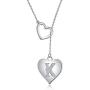 A - Z Heart Initial Necklace, 14K White Gold Plated Letter Necklace Y-Necklace Silver for Women Girls, Adjustable Heart Initial Cubic Zirconia Alphabet Necklace with Gift Box Card