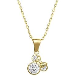 Disney Minnie Mouse Jewelry for Women, 14k Yellow Gold Cubic Zirconia Pendant Necklace, 18” Chain