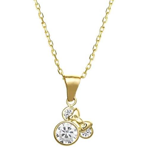 Disney Minnie Mouse Jewelry for Women, 14k Yellow Gold Cubic Zirconia Pendant Necklace, 18” Chain