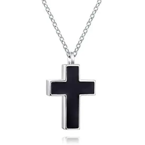 925 Sterling Silver Cross Urn Pendant Necklace Black Enamel Cross Cremation Jewelry for Ashes Memorial Bereavement Gifts for Women Men