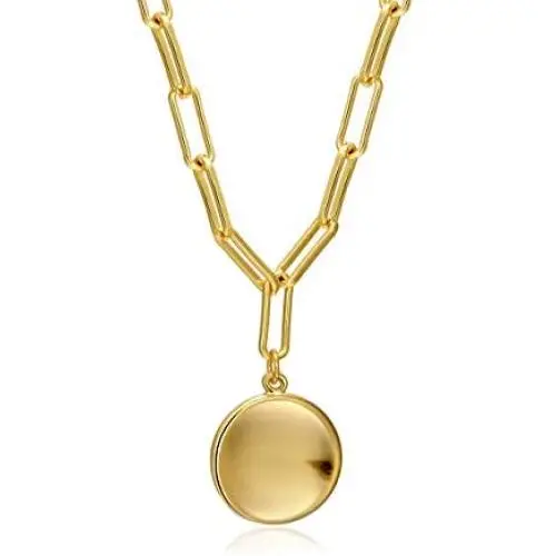 ACC PLANET Gold Coin Necklace 14K Gold Plated Medallion Coin Pendant Round Disc Charm Mothers Day Chunky Gold Pendant Necklaces for Women Gifts