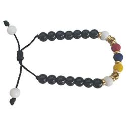 Handmade Bracelet from Medellin - Colombia Flag Colors - Cats eye gemstone and steel beads - Sliding Knot